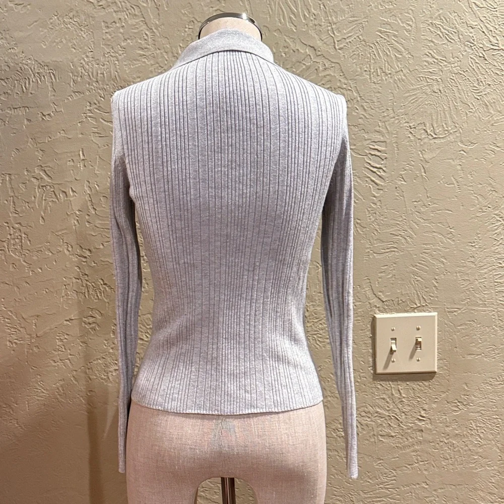 White House Black Market Silver Ribbed Sweater xs silver sparkly - Picture 4 of 5